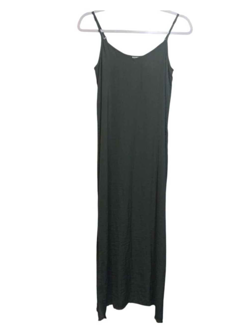 aerie Olive Green Slip Midi Dress with Side Slits NWOT S - Picture 2 of 8